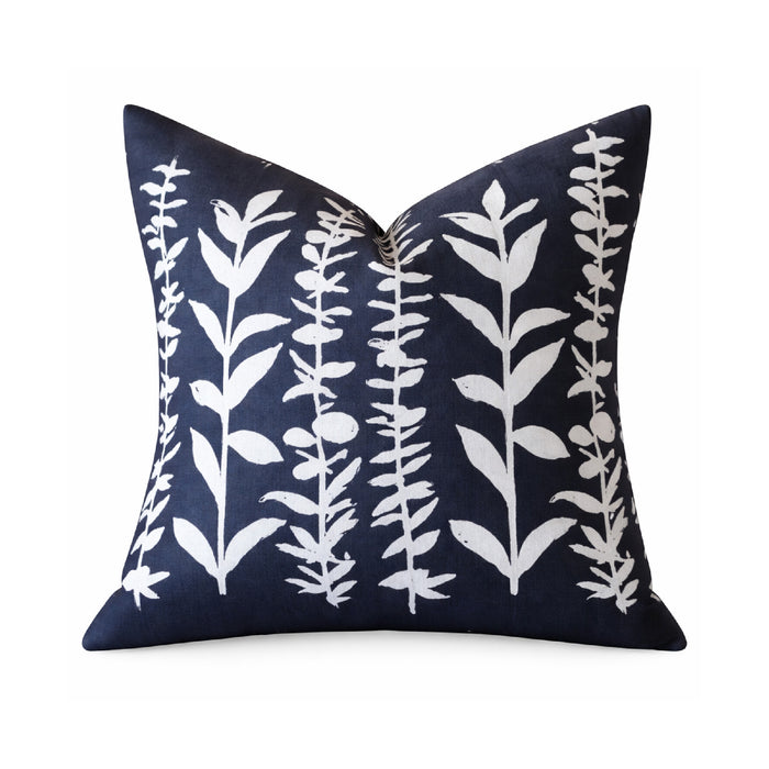 20" square pillow gray linen white eucalyptus branches 