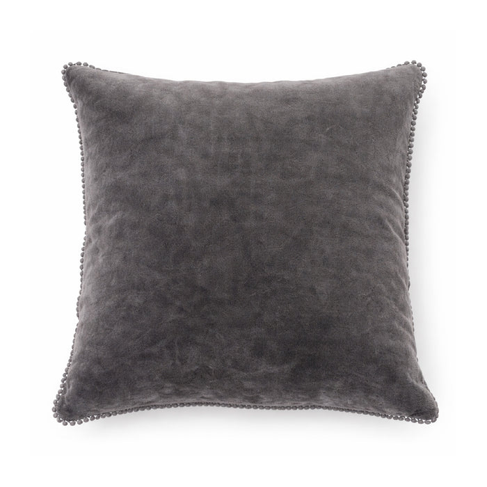 velvet 22" sqaure pillow pom pom gray