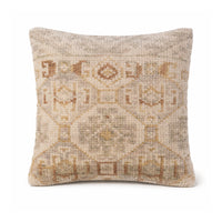 20" square accent pillow wool knotted neutral ethnic pattern