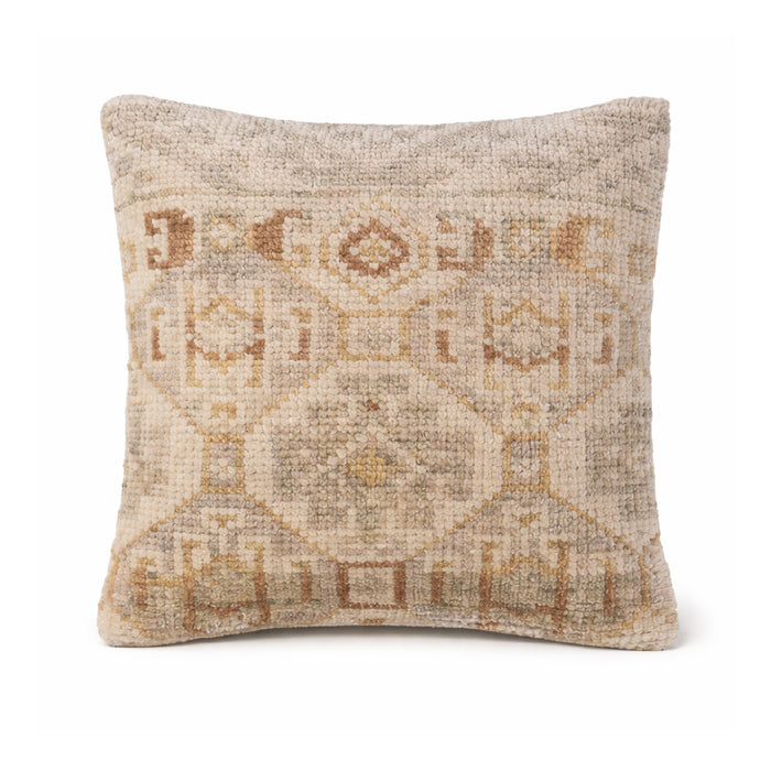 20" square accent pillow wool knotted neutral ethnic pattern