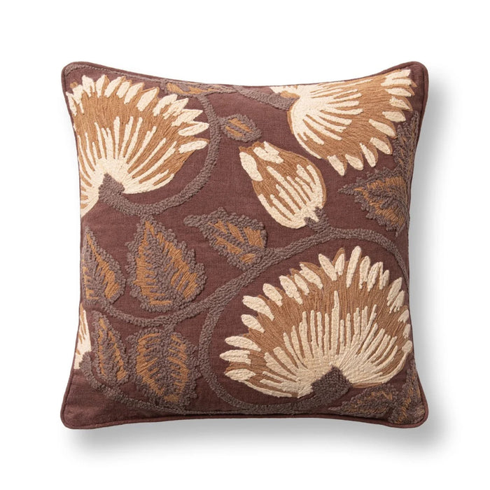 brown throw pillow 22" square botanical 