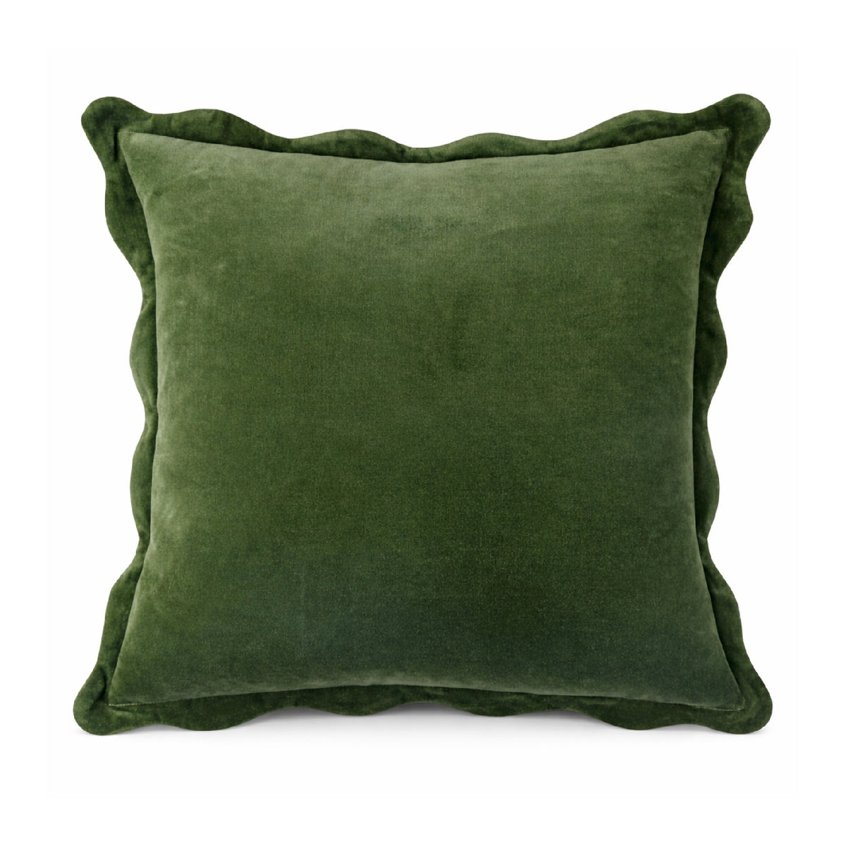 22" square accent pillow scalloped flange dark green velour