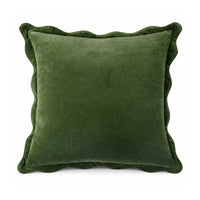 22" square accent pillow scalloped flange dark green velour