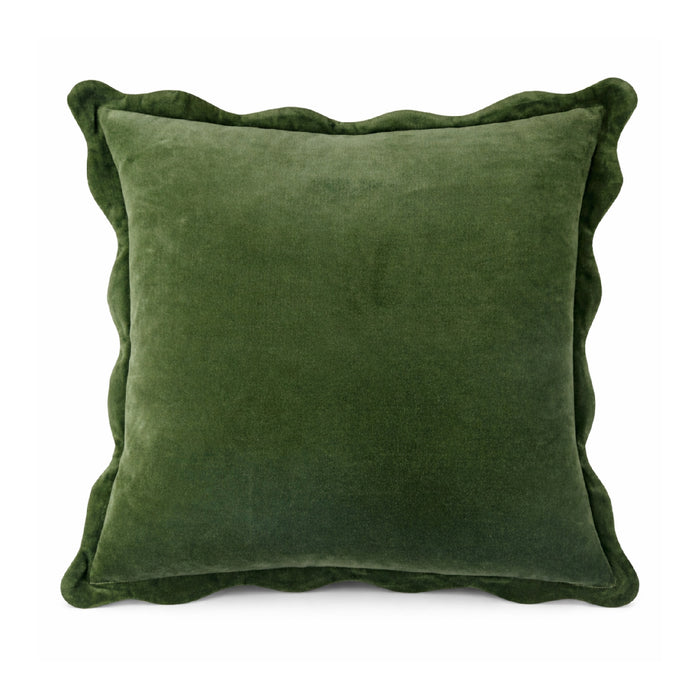 22" square accent pillow scalloped flange dark green velour
