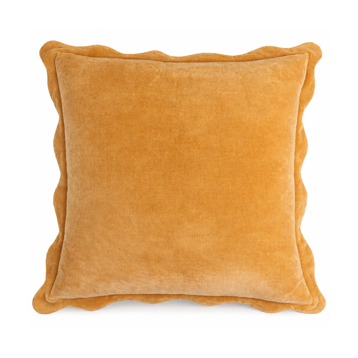 22" square accent pillow scalloped flange mustard gold velour