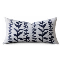 lumbar pillow linen navy block printed eucalyptus branches 24x14