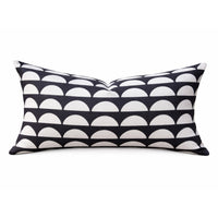 Muse Textiles Dark Gray + White Half Moons Lumbar Pillow, hand-crafted - 24x14