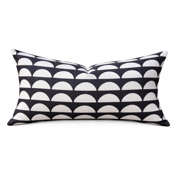 Muse Textiles Dark Gray + White Half Moons Lumbar Pillow, hand-crafted - 24x14