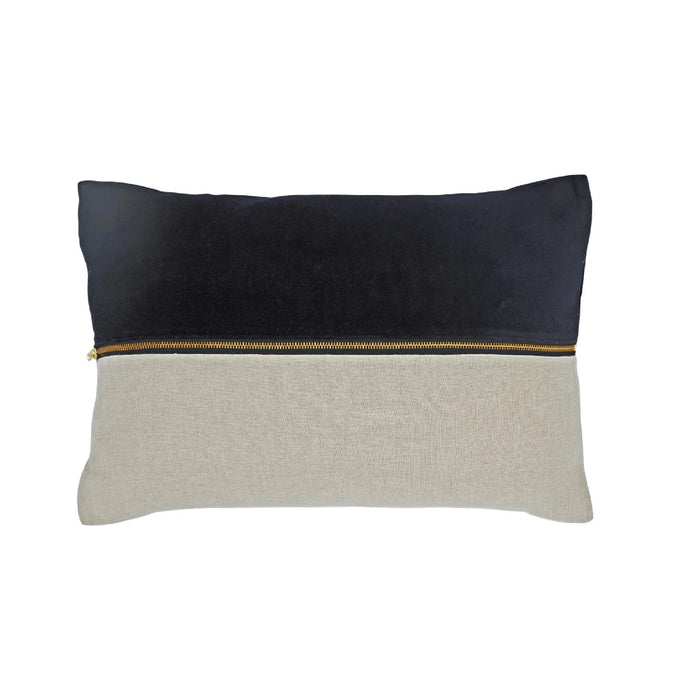 throw lumbar pillow linen zipper black velvet 