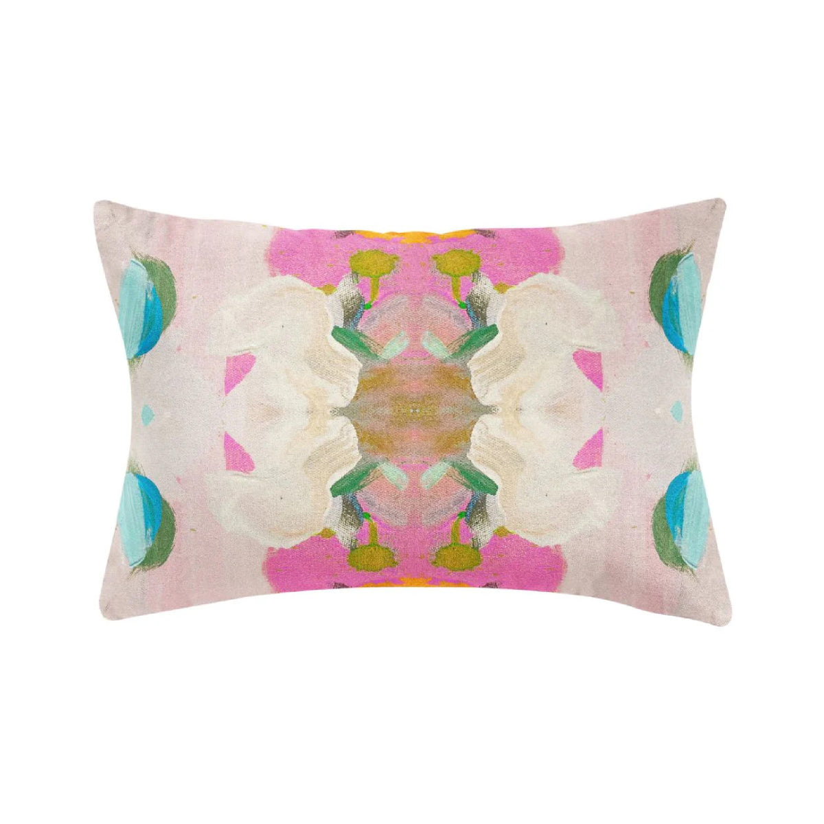 Pink blue green abstract pillow - lumbar pillow
