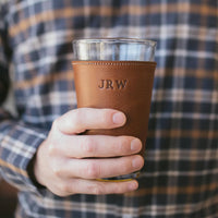 pint glass set leather wrapper personalized