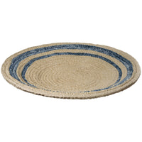 round basket weave ceramic round flat bowl tan navy stripes