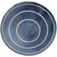 blue ceramic bowl off white circular stripes