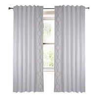 white linen blend curtain panels white and gold embroidered trim