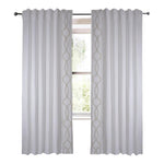 white linen blend curtain panels white and gold embroidered trim