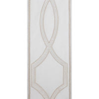 white linen blend curtain panels white and gold embroidered trim