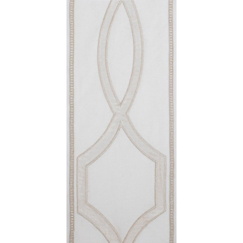 white linen blend curtain panels white and gold embroidered trim