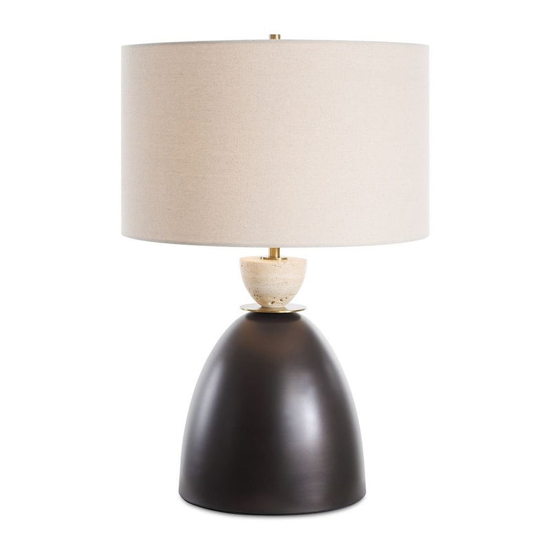 cone-shaped iron dark bronze lamp travertine accent beige shade
