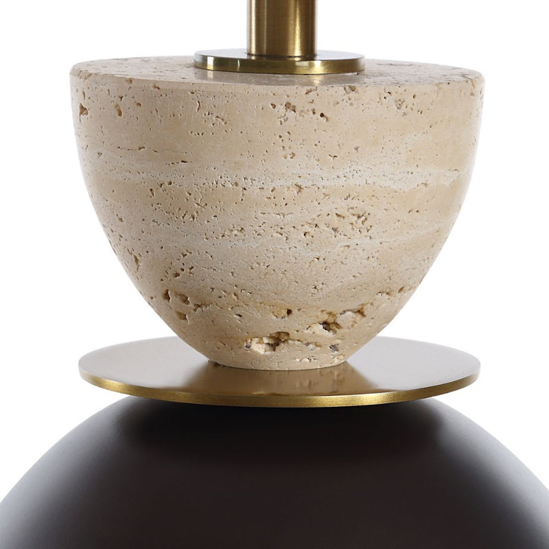cone-shaped iron dark bronze lamp travertine accent beige shade