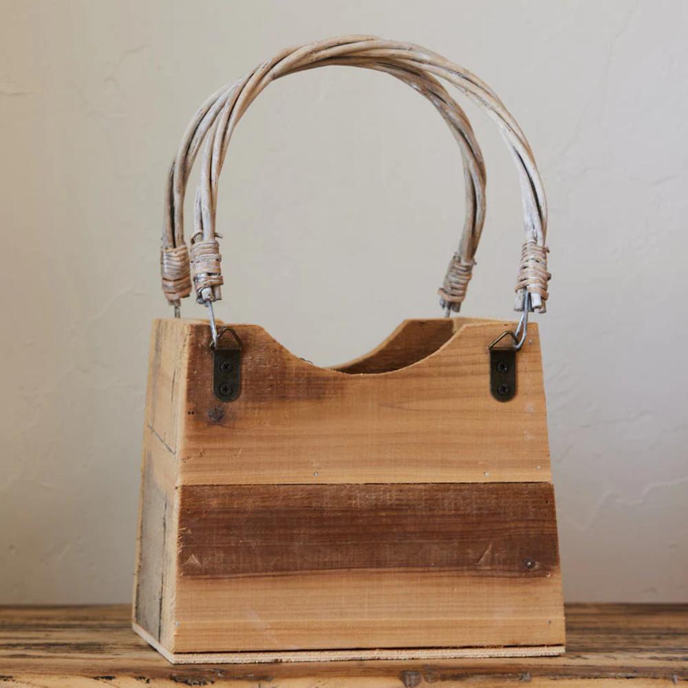 natural wood bag planter rope handle