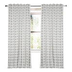 white linen blend curtain panels gray white triangle pattern
