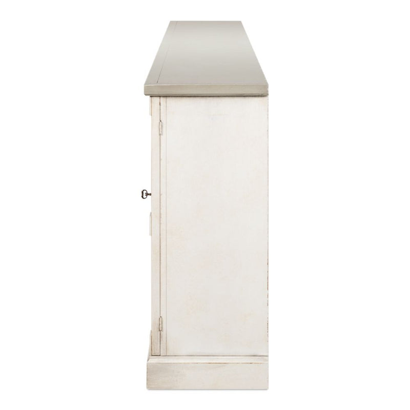 buffet sideboard cabinet 6-door long white distressed wood shelves gray quartz