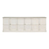 buffet sideboard cabinet 6-door long white distressed wood shelves gray quartz