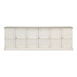 buffet sideboard cabinet 6-door long white distressed wood shelves gray quartz