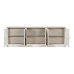 buffet sideboard cabinet 6-door long white distressed wood shelves gray quartz