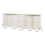 buffet sideboard cabinet 6-door long white distressed wood shelves gray quartz