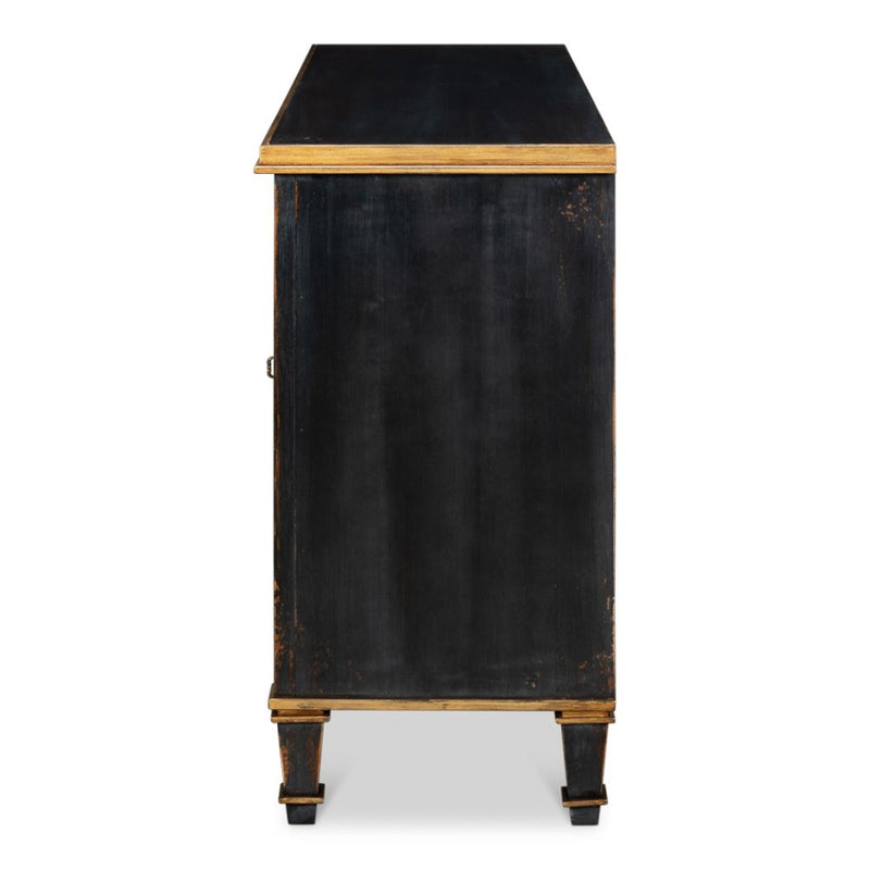 three door buffet powder black gold finish 