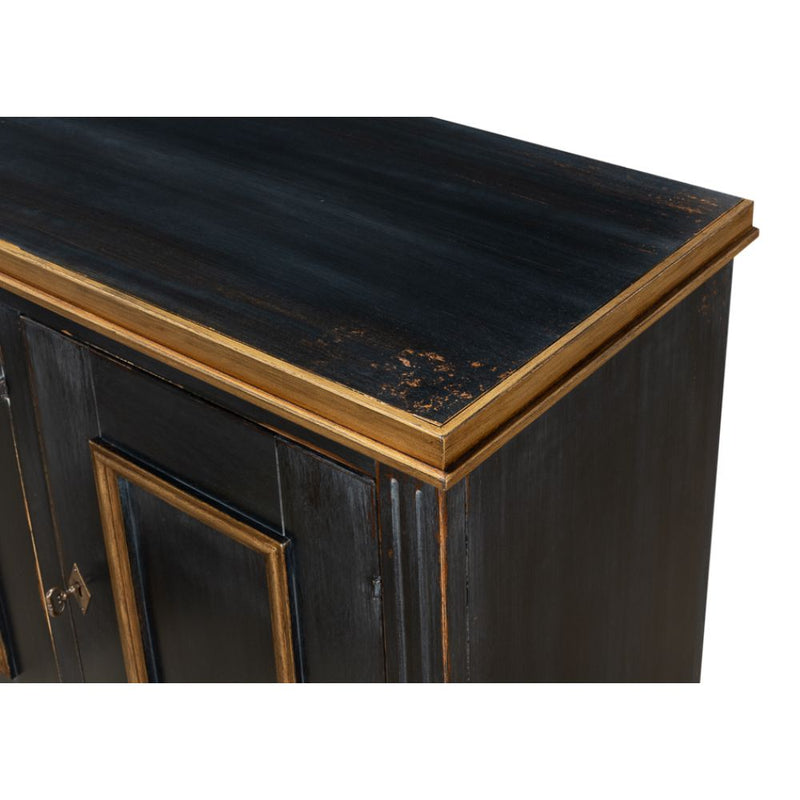 three door buffet powder black gold finish 