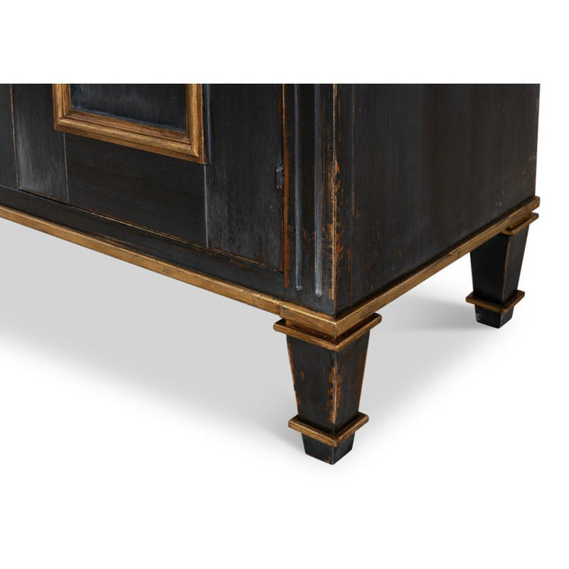 three door buffet powder black gold finish 