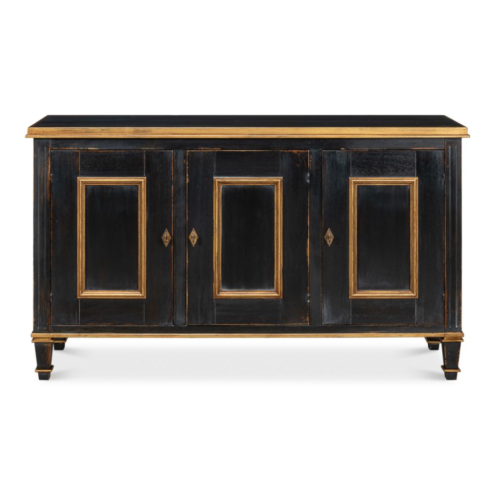 three door buffet powder black gold finish 