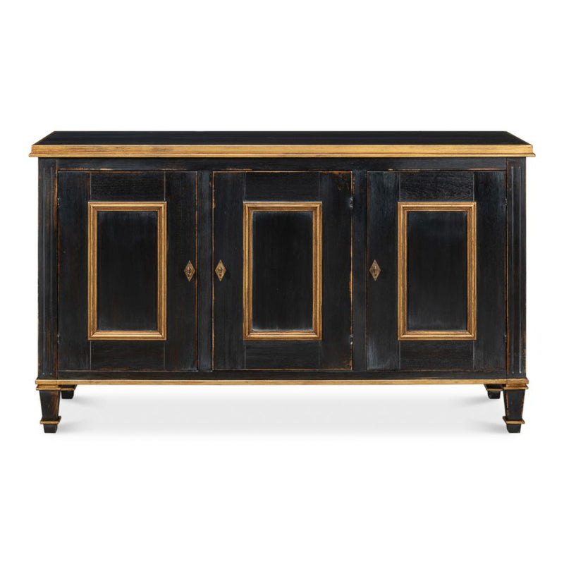 three door buffet powder black gold finish 