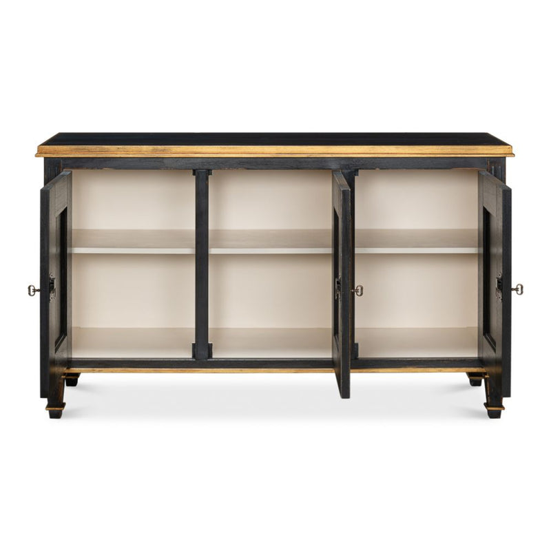three door buffet powder black gold finish 