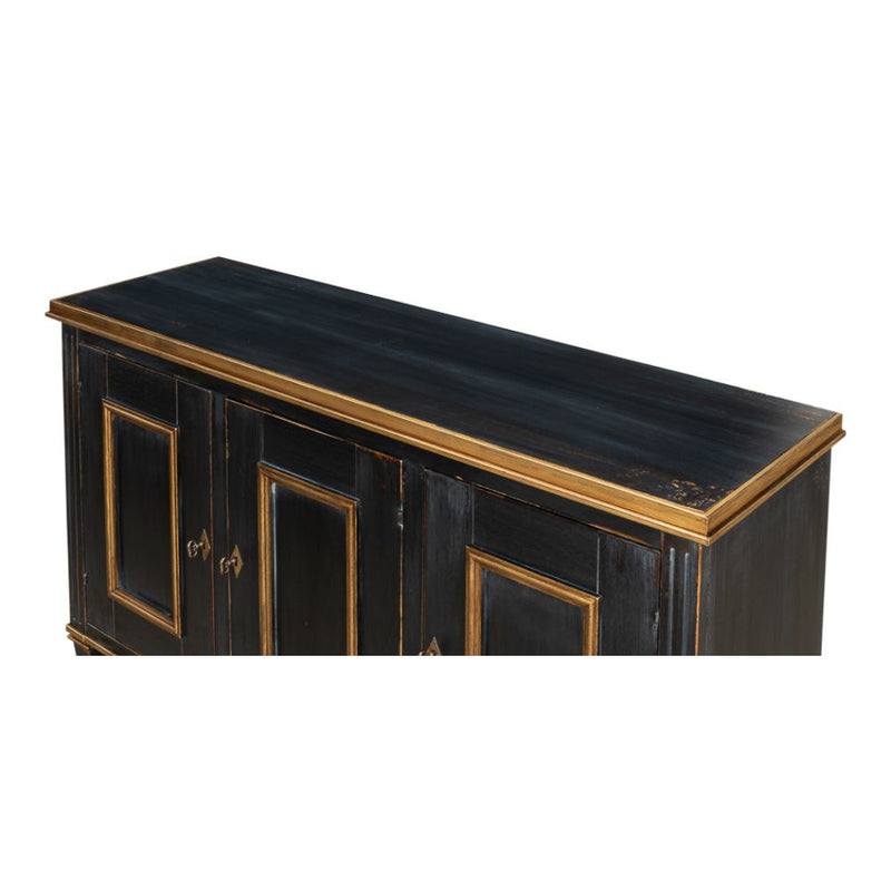 three door buffet powder black gold finish 