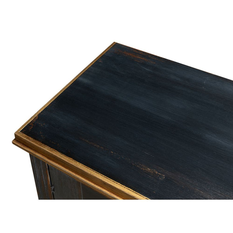 three door buffet powder black gold finish 