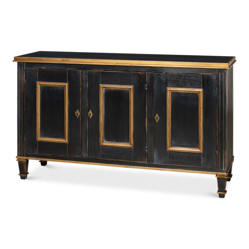 three door buffet powder black gold finish 