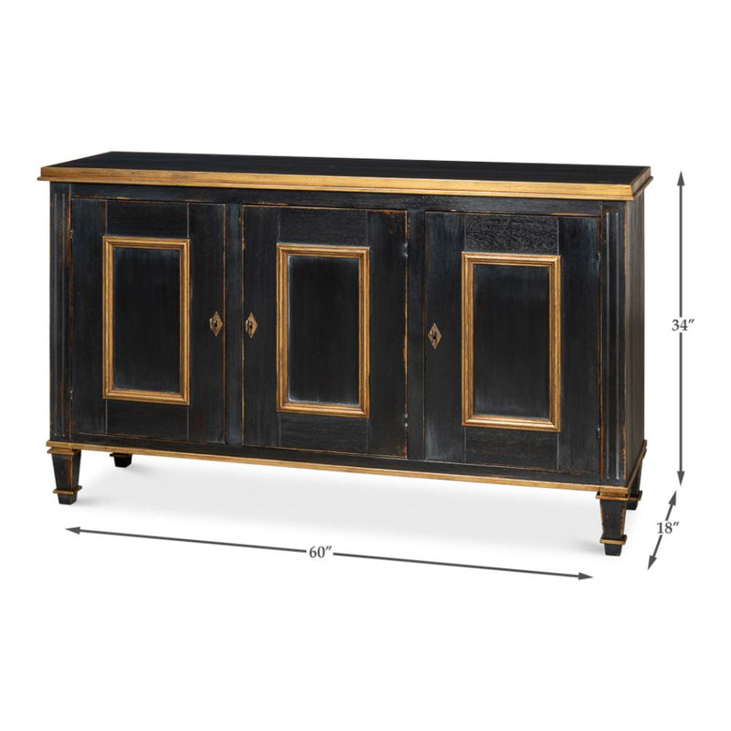 three door buffet powder black gold finish 