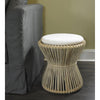 natural rattan hourglass-shaped stool off-white cushion