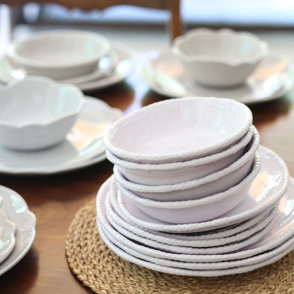 white beaded melamine salad plate