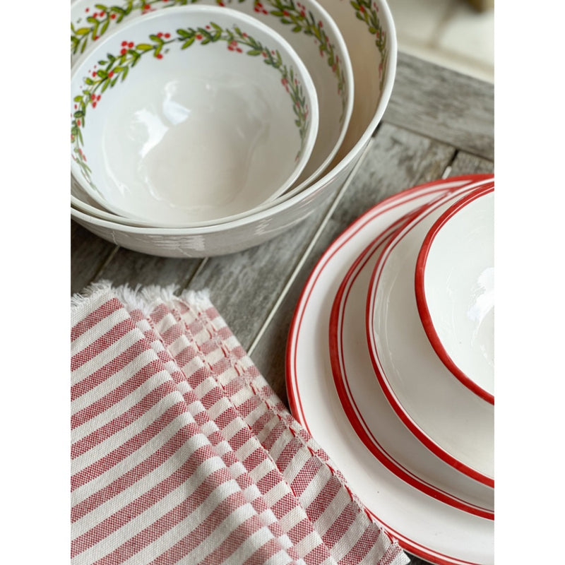 dishes red white napkin