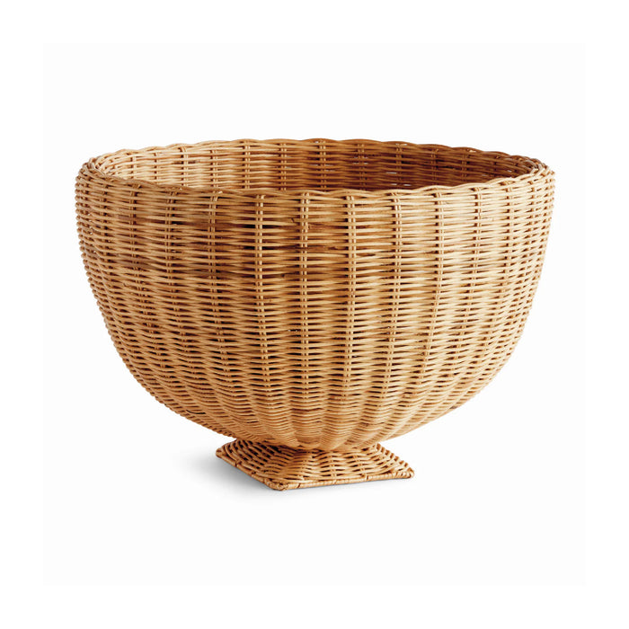 Woven rattan basket on a white background