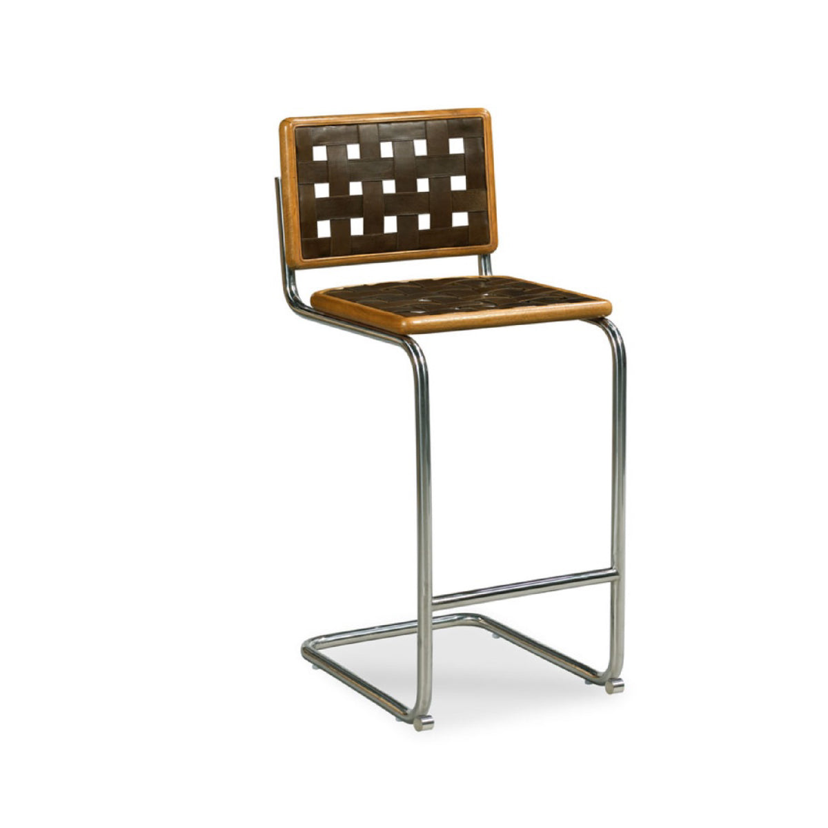 counter stool metal leather woven straps oak solids