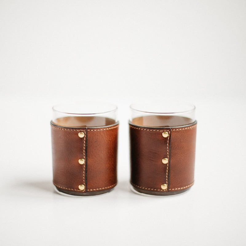 rocks glass leather wrapped personalized