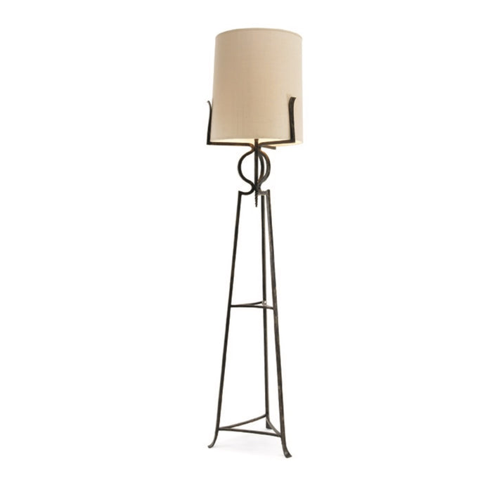 floor lamp black iron tripod base off-white fabric shade