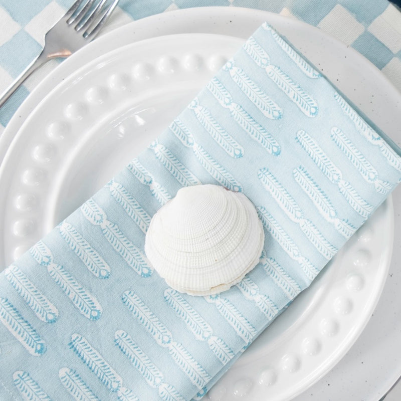 block printed napkin set cool blue patterned 