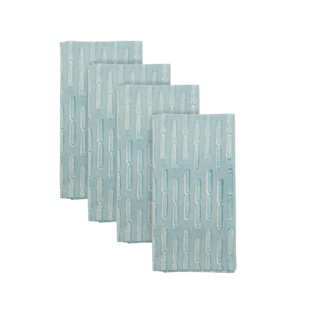block printed napkin set cool blue patterned 
