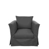 arm chair loose cushions pleated slipcover charcoal gray white flax Padma's Plantation